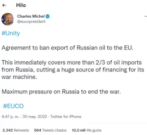 Tweet del jefe del Consejo Europeo